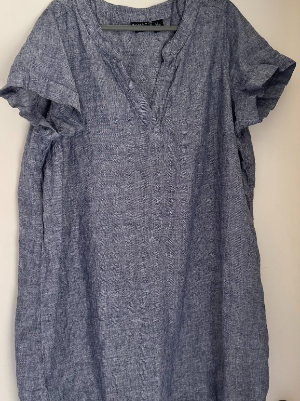 Tahari 100% Blue Linen Dress, Short Sleeves Size 2X